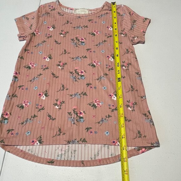 Btween Floral Pink Short Sleeve Ribbed Girls Shirt, Size 10 - Picture 8 of 8